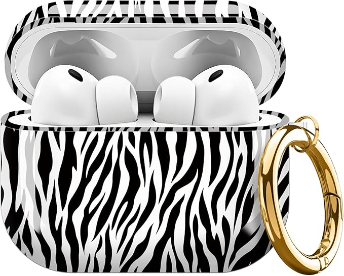 Compatible with AirPods Pro 3 Case 2025 for Women Girls – Cute Shockproof Protective Cover with Gold Round Buckle, Anti-Drop Soft Case for AirPod Pro 3rd Gen (Zebra Pattern)