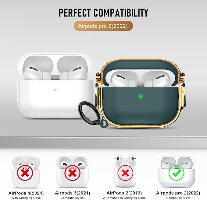 Maxjoy for Cute Airpods Pro 2 case with Safety Lock,Compatible Airpods Pro Case 2nd/1st Gen,Compatible Plating Solid Color AirPods Case Cover for Men Women Girly with Keychain-Green