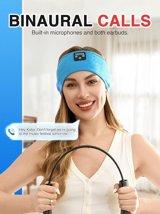 Perytong 2 Pack Sleep Headphones Bluetooth 5.4 Headband, Sleeping Headband Headphones for Side Sleepers, Sweat Resistant Headband Earphones with Built-in Stereo Speakers for Sport Travel Yoga Jogging