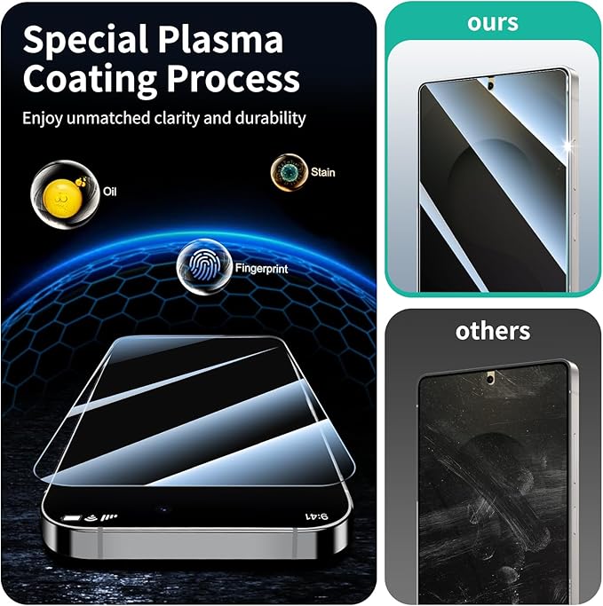3*Privacy Screen Protector and 3*Camera Lens Protector for Samsung Galaxy S25 Ultra with a Installation Alignment Aid, Anti-Spy Tempered Glass Film, Private Black Protection, [Anti-Scratch][9H Hardness]