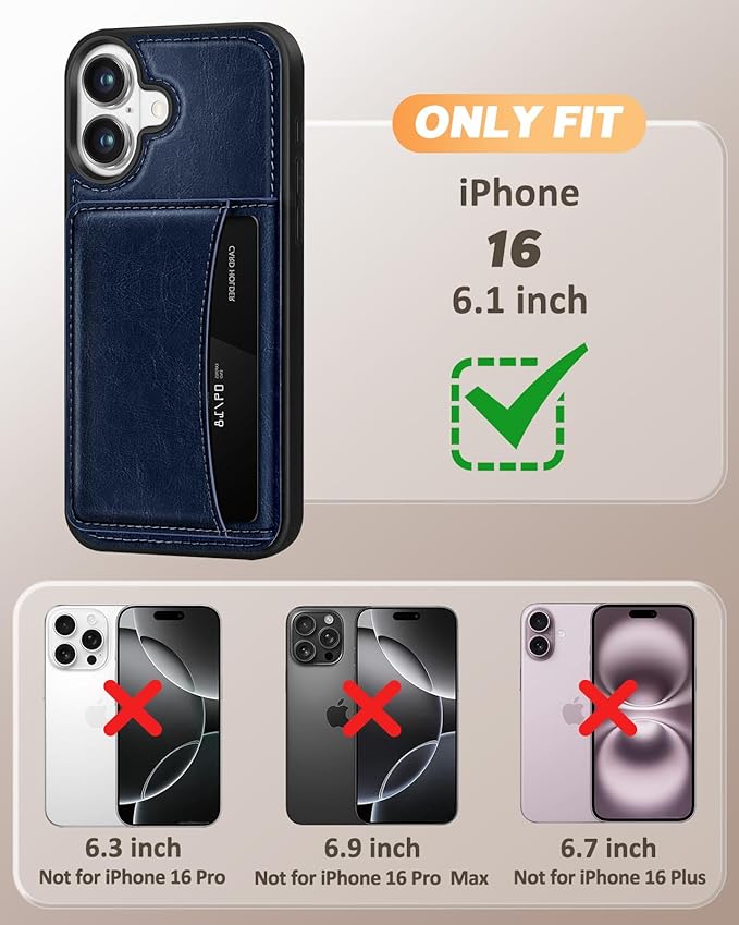 for iPhone 16 Wallet Case - Fits 4 Card Slots, Compatible with MagSafe for Women Aesthetic Durable PU Leather Credit Card Holder Kickstand Phone Cover for Apple 16, Blue