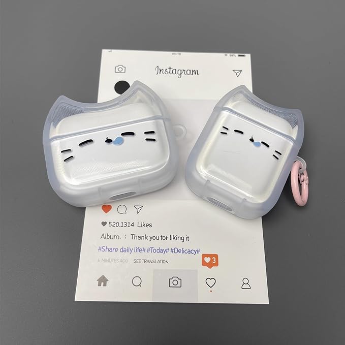 Transparent Clear Earphone Case for AirPods Pro, Cute Lovely Cat Face Soft TPU Silicone Case, Kitty AirPods Pro 2 Cover Protective Skin Shockproof Protector for iPod Earbuds -Sleeping Cat