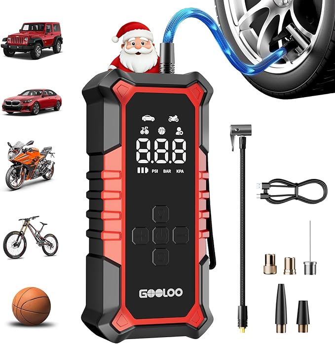 GOOLOO A6 Gear Tire Inflator Portable Air Compressor, 160 PSI Cordless Tire Inflator with Digital Pressure Gauge ＆LED Light, Air Pump for Car Tires, Bike, Motorcycle, Balls
