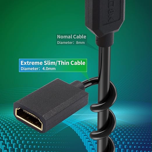 Duttek 8K HDMI Extender Cable, 48Gbps Right Angle HDMI Male to Female Coiled Cable, 1.2M, Compatible with MacBook Pro, PS5, Xbox Series X, Roku TV, UHD TV, Blu-ray