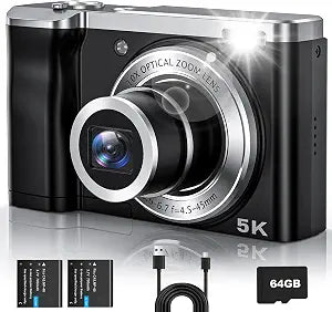 CAMKORY 5K Vlogging Camera 56MP Digital Camera 10x Optical Zoom