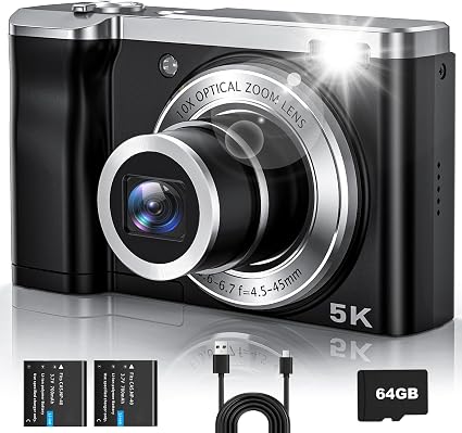 CAMKORY 5K Vlogging Camera 56MP Digital Camera 10x Optical Zoom
