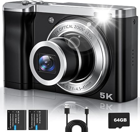 CAMKORY 5K Vlogging Camera 56MP Digital Camera 10x Optical Zoom
