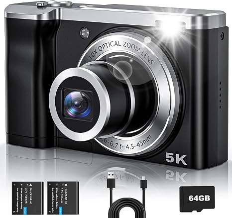 CAMKORY 5K Vlogging Camera 56MP Digital Camera 10x Optical Zoom