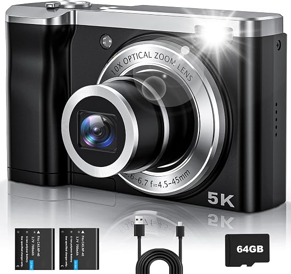 CAMKORY 5K Vlogging Camera 56MP Digital Camera 10x Optical Zoom