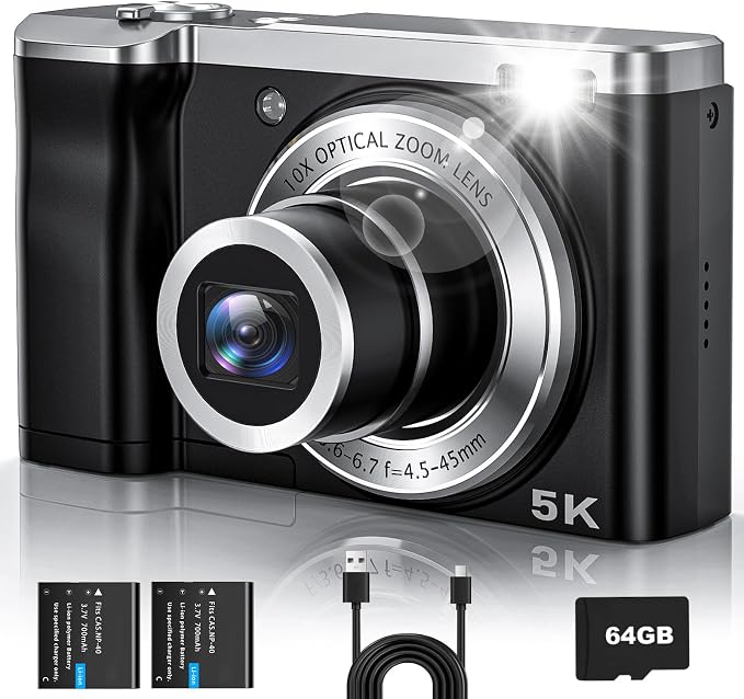 CAMKORY 5K Vlogging Camera 56MP Digital Camera 10x Optical Zoom
