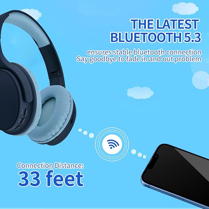 Kids Wireless Headphones, Bluetooth Toddler Headphones,Over Ear Isolation Headphone Foldable with Built-in Mic for Cell Phones TV Tablet School Network Boys Girls (e6 Blue)