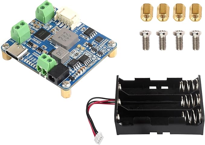 Waveshare Solar Power Manager Module (D), Supports 6V~24V Solar Panel and Type-C Power Adapter, 5V/3A Regulated Output for Raspberry Pi/Jetson Nano, with Battery Holder (Batteries Not Include)