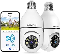 WESECUU Light Bulb Security Camera -5G& 2.4GHz WiFi 2K Security Cameras Wireless Outdoor Motion Detection and Alarm,Two-Way Talk,Color Night Vision,Human Detection, Bulb Camera Compatible with Alexa