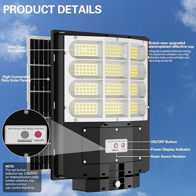 7000W Solar Street Light, Solar Street Lights Outdoor Waterproof IP67, Outdoor SolarLamp with Motion Sensor & Dusk to Dawn - Durable, Energy-Efficient SolarLighting for Garden, Yard, Driveway