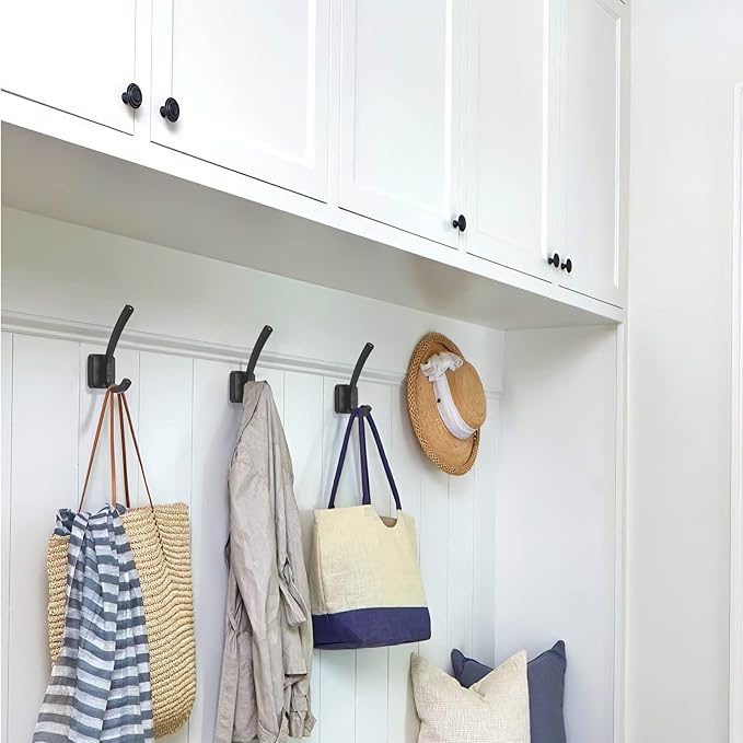 TUNNY Coat Hooks Square Base Wall Hanging -Black Coat Hooks, 5 Pack, for Entry Shoe Cabinet, Wardrobe Bathroom Bedroom Furniture Hardware