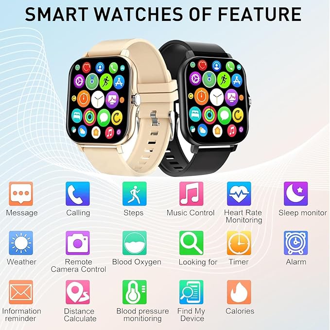 Smart Watch, 1.81" Upgraded Full Touchscreen Smart Watch for Android iPhones with Heart Rate Blood Pressure Monitor, Multiple Sports Fitness Tracker with Smart Watches for Women Men (Gold)