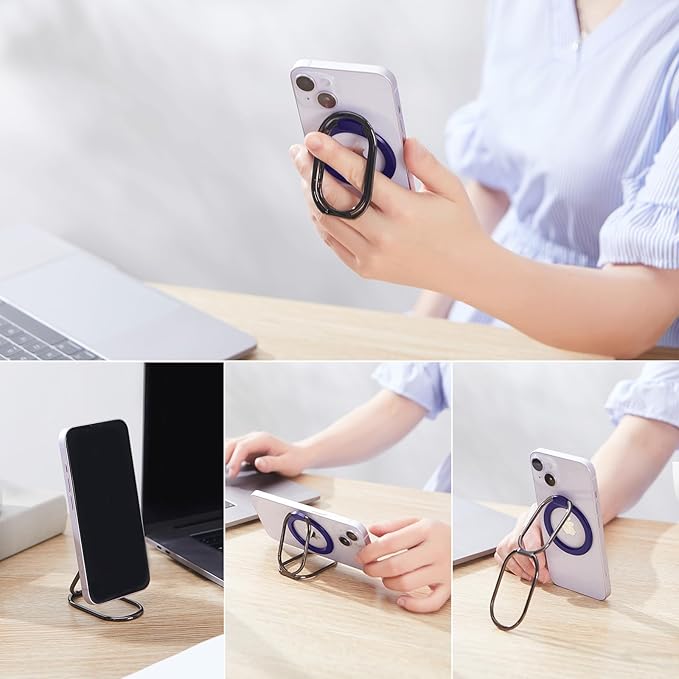 Magnetic Phone Ring Holder Stand for Mag Safe Finger Grip Adjustable Phone Ring Kickstand Mag Safe Accessories for iPhone 16/15/14/13/12 Series Removable for Wireless Charging