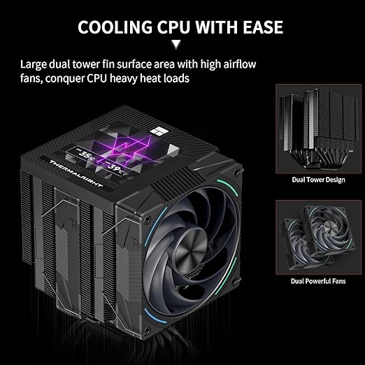Thermalright Phantom Spirit 120 Vision EVO CPU Air Cooler, Twin Tower Radiator 2150RPM Speed,480x480 Resolving Power IPS Screen with 3.95in,Computer Cooler for Intel lga1851/1700/115x,AM4/AM5