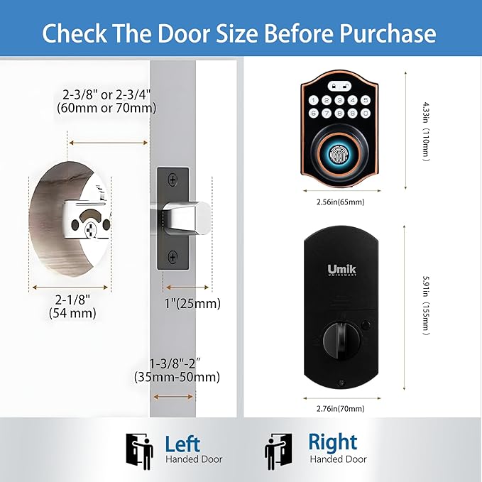 Fingerprint Smart Door Lock Keyless Entry, Keyless Entry Door Lock with Keypad, App Control, Auto Lock, Easy to Install, Smart Deadbolt for Home, Airbnb, Apartment (Antique Bronze)