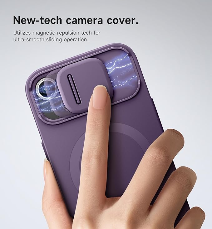 SURITCH for iPhone 13/14 Case with Magnetic Camera Slide Cover and Adjustable Kickstand, Compatible with MagSafe, Shockproof Bumper Case Slim Protective Cover for iPhone 13/14 6.1 Inch, Dark Purple