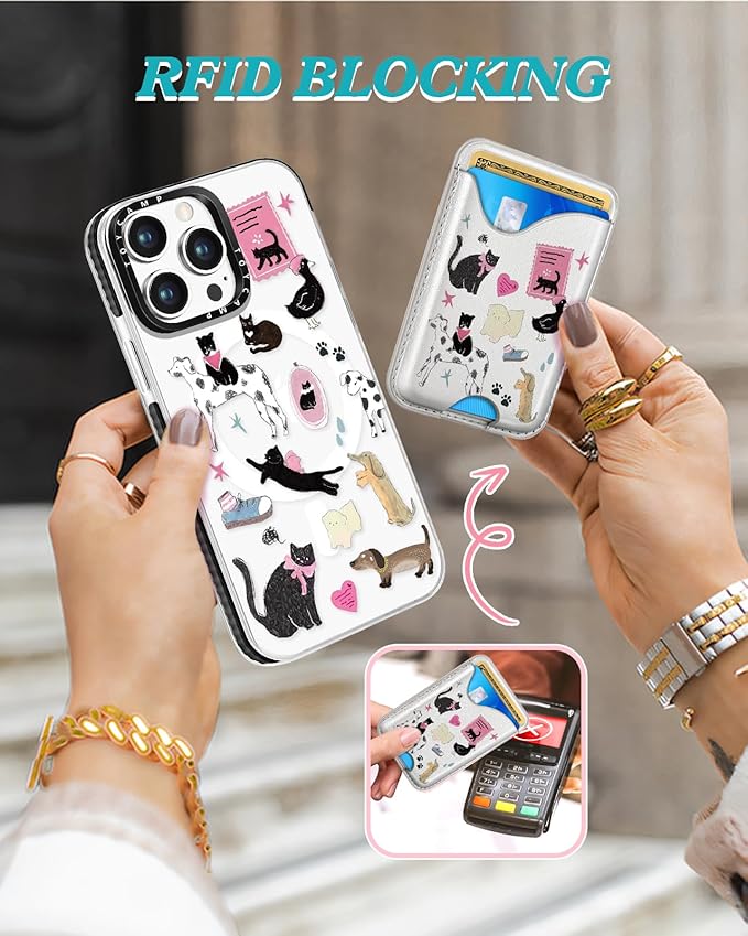 Toycamp for iPhone 14 Pro Max Case - Compatible with Magsafe Credit Card Holder Wallet Magnetic Cute Women Teen Girls Kawaii Girly Unique Cats Dogs Design Phone Cover for iPhone 14 Promax