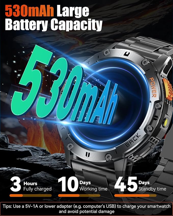 Military Smart Watches for Men with Bluetooth Call, 1.43" AMOLED Waterproof Smartwatch with Flashlight, 111 Sport Modes, 530mAh Heart Rate/SpO2/Sleep Monitor Fitness Tracker for Android iOS