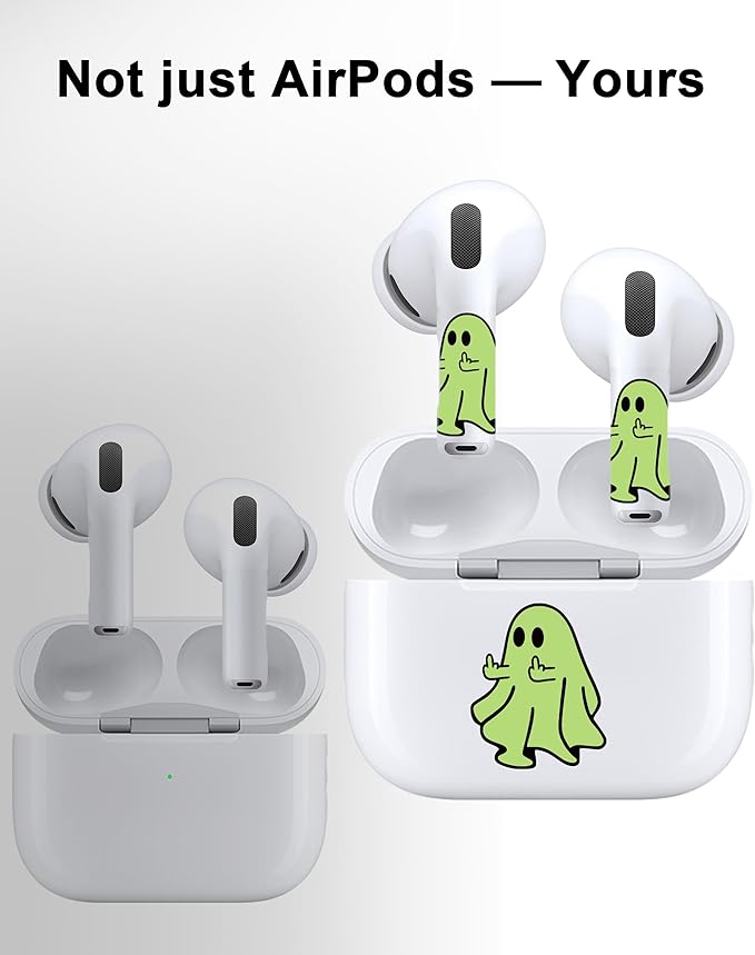 ROCKMAX for AirPods Glow in The Dark Skin Set, Spooky Ghost Earbud + Charging Case Stickers with Applicator & Spare, Universal Fit for AirPods 1/2/3/4 & Pro/Pro 2/Pro 3, Sweat-Resistant, Removable