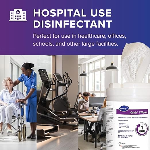 Oxivir Diversey 1 100850923 Disinfectant Cleaning Wipes, Pre-Moistened with Accelerated Hydrogen Peroxide AHP, Unscented, 160 Standard 6x7-Inch Wipes, 1-Canister (Pack of 12)