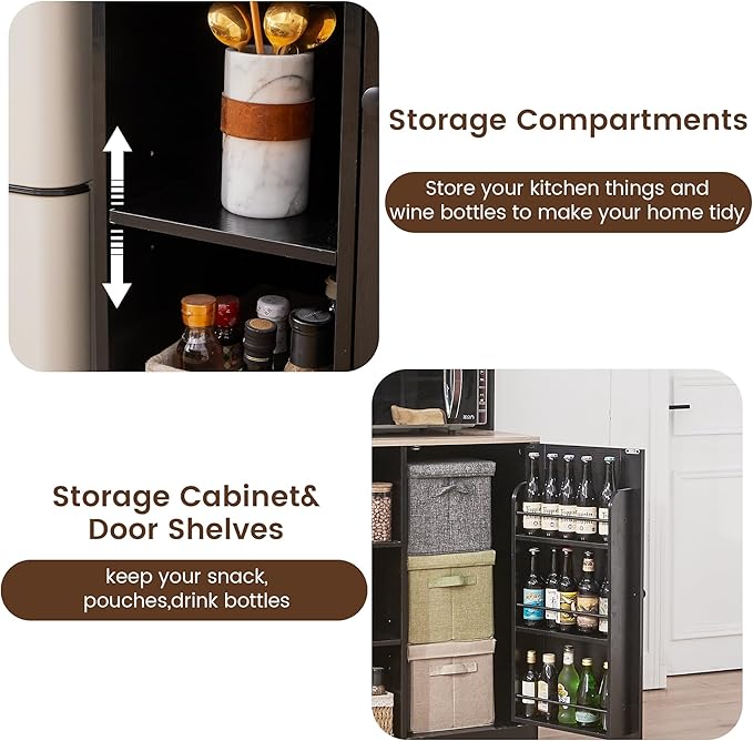 Mini Fridge Cabinet with Storage, Coffee Bar Cabinet with Mini Fridge Space and Power Outlet, Liquor Wine Bar Cabinet with Microwave Shelf, Beverage Station for Kitchen, Dorm, Living Room