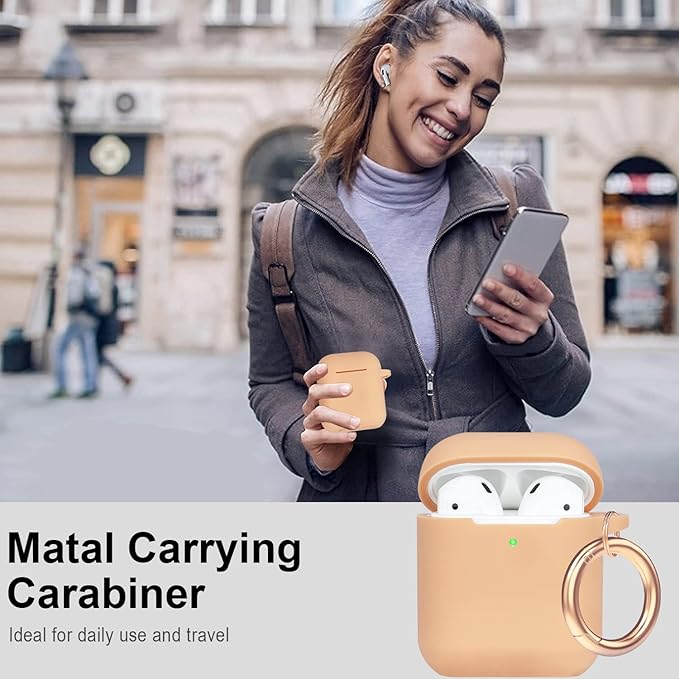 Silicone Compatible with Airpods Case, Gawnock Soft Case Cover Flexible for Compatible with Airpods 2nd/1st Generation Cover for Women Girls with Keychain - Khaki