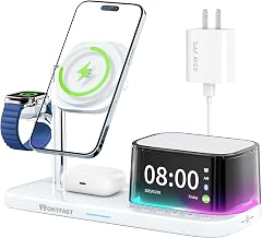 Qi2.2 25W Magnetic Wireless Charging Station, 5-in-1 Charger Stand with Bluetooth Speaker, Alarm Clock & Night Light for iPhone 12–17, Apple Watch, AirPods, Galaxy & Pixel (Qi) - Image 1