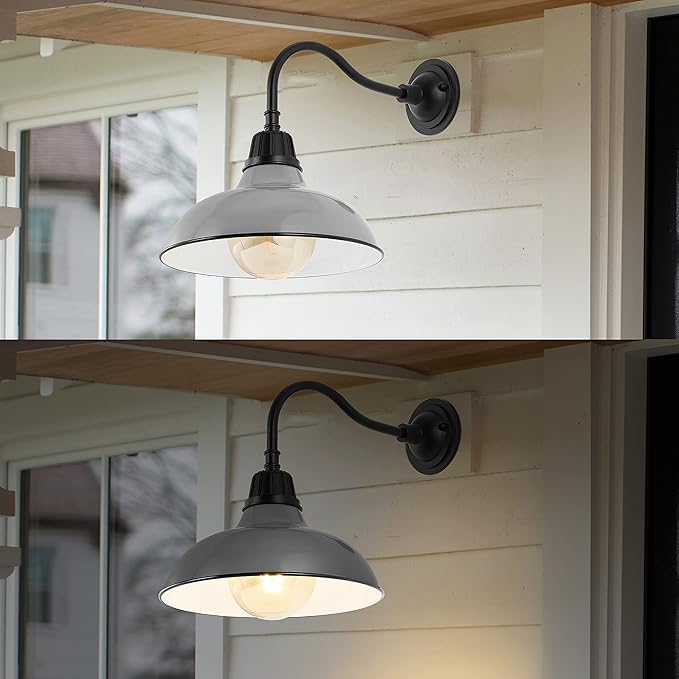 JONATHAN Y JYL7613D Aurora 12.25" 1-Light Farmhouse Industrial Indoor/Outdoor Iron LED Gooseneck Arm Outdoor Sconce Metal Bowl Shade Vintage Cottage Rustic Porch Patio Yard Barn, Gray