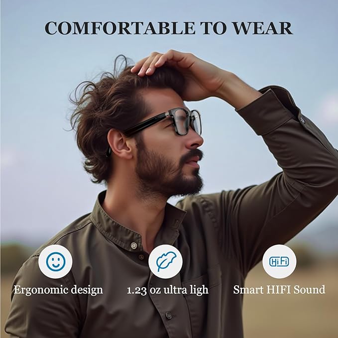 Blackview Smart Glasses, Polarized Bluetooth Sunglasses with Speaker, Voice Control, UV Protection, Anti Blue Light Lens