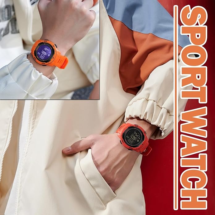 findtime Men's Digital Watch Waterproof Pedometer Watches Sport Watch Step Counter Calorie Military Watch with Stopwatch Alarm LED Backlight Countdown