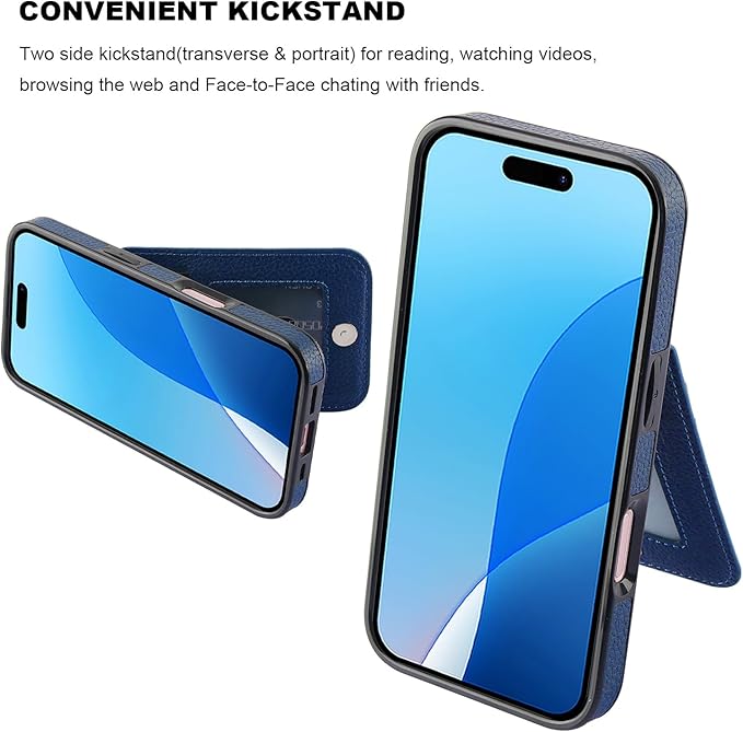 KIHUWEY Compatible with iPhone 16 Case Wallet with Credit Card Holder, Flip Premium Leather Magnetic Clasp Kickstand Heavy Duty Protective Cover for iPhone 16 6.1 Inch (Lichee Blue)