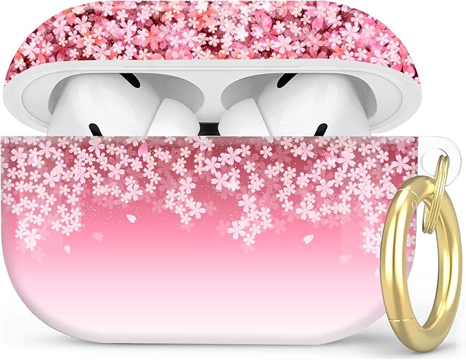 Compatible with AirPod Pro 2nd/1st Generation Case Cover with Key Chain,Full Protective Shockproof Wireless Headphone Case for Airpod Pro 2023/2022/2019(Cherry Blossom)
