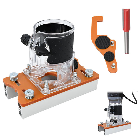 2-in-1 Router Jig for Slotting & Positioning, Heavy-Duty Aluminum Adjustable Bracket for Invisible Fasteners & Edge Grooving, Compatible with Most Routers (0-2 Inch Capacity)