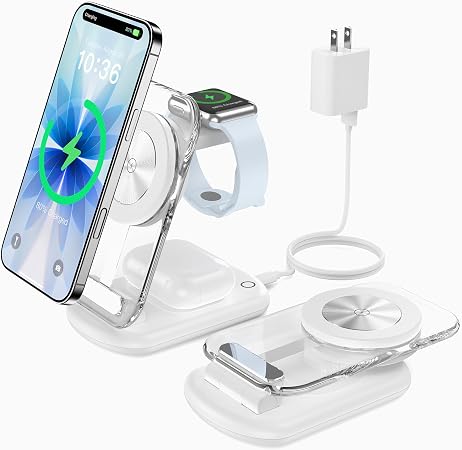 Mukiya 3 in 1 Magnetic Wireless Charging Station for Apple Devices