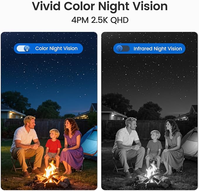 2.4G/5G WiFi 6 Wireless Outdoor 360° View Security Camera, 2K, Solar Powered 4MP, Color Night Vision, AI Human Detection, Pan/Tilt, Spotlight & Siren, 2-Way Talk, Cloud/SD Storage, IP65