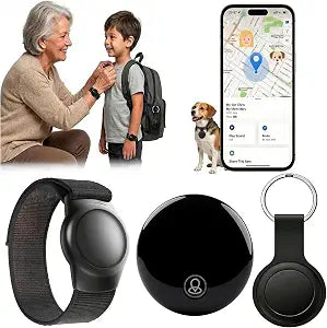GPS Tracker for Kids, Real-Time Smart GPS Tracking Device for Seniors w/Wearable Wristband & Keychain Design, No Monthly Fee/No SIM Card, Lightweight Locator Works w/iOS Find My 【Apple MFi Certified】