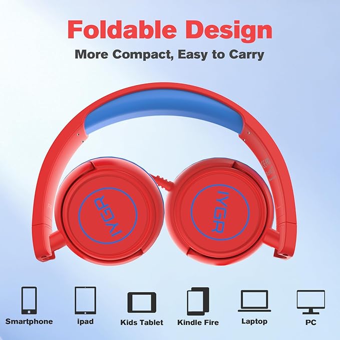 K6 USB C Kids Headphones, 85dB Safe Volume Headphones for Kids, Stereo Sound Foldable Headphone for School, Comfortable Fit On-Ear Headphone for Smartphones/iPad/Tablet/Plane/Travel