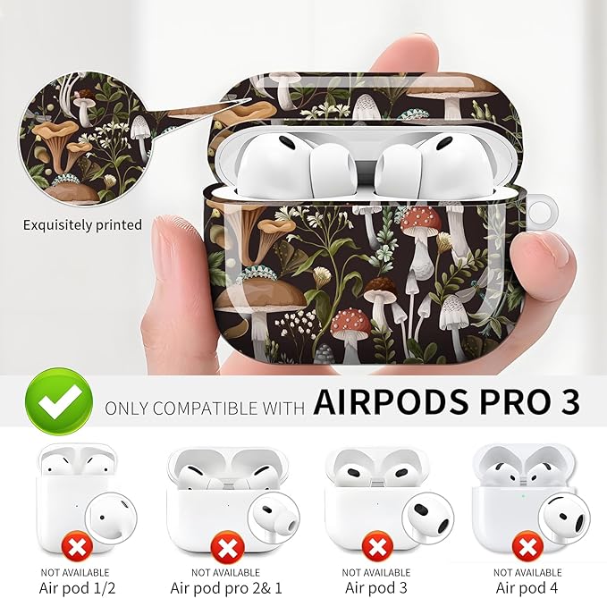 Compatible with AirPod Pro 3 (2025),Cute Case Cover for Women & Men, Full Protection Shockproof Hard Case with Keychain, Wireless Charging Case Accessories(Abstract Mushroom Plant)