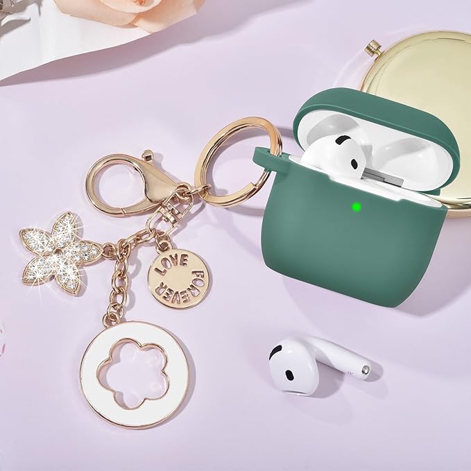 Case Compatible for Apple Airpods 4 - VISOOM Airpods 4 Cases 2024 Cover Women Cute Silicone iPods 4 Earbuds Wireless Accessories Charging Cases Girl Bling Keychain for Airpod iPods 4th Generation