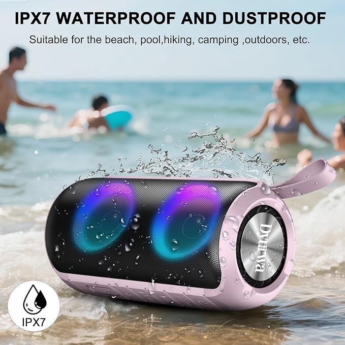 Bluetooth Speaker, 2026 NEW Portable Wireless Speaker, 24W Super Loud,TWS Pairing, Colorful RGB Lights, IPX7 Waterproof, 12H Playtime, HD Call for Outdoor/Home/Party/Beach, White Elephant Gift Pink