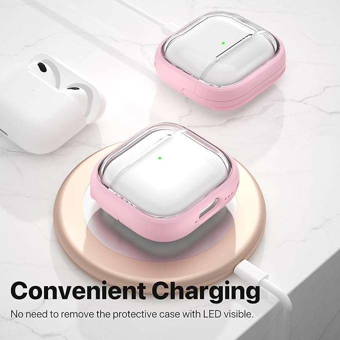 Valkit Compatible Airpods 4 Case Cute, Soft TPU Airpods 4th Generation Case Cover with Cleaner Kit, Shockproof Protective Case with Keychain for Apple AirPods 4 Gen Cases for Women Men(Pink Clear)