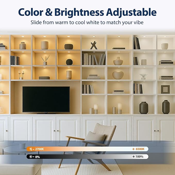 LED Puck Lights, Smart Under Cabinet Lighting with Remote Control, Color Temperature Adjustable, Works with Alexa & Google Home, Plug-in Lights for Kitchen, Counter, Closet, Shelf (8 Pack)