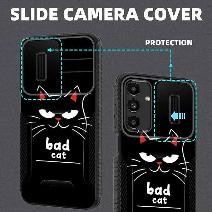 for Galaxy A16 5G Case Built in Slide Camera Lens Cover,Heavy Duty Shockproof Protection Dual Layer Case for Samsung Galaxy A16 5G 6.7" 2024,Funny Cat