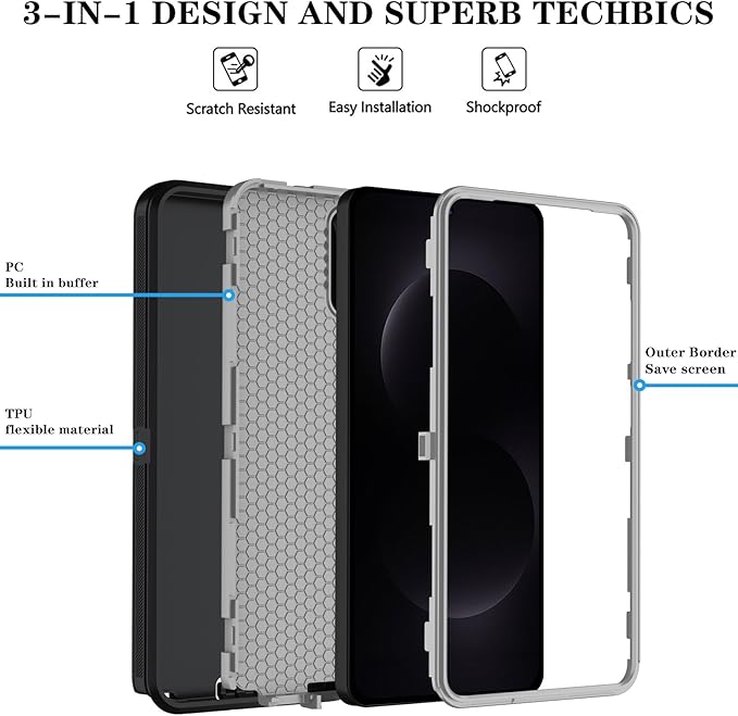 ONOLA Phone Case for Samsung Galaxy S26 Ultra Case with HD Screen Protector, Heavy Duty Shockproof & Dropproof 3-Layer Cover Phone Case for Galaxy S26 Ultra 6.9'',BlackGrey