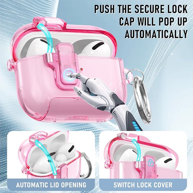 for AirPods Pro 3 Case (2025) with Cleaner Kit, Cute with Lock Clid and Cleaner Kit,[Auto Pop-Up] Soft TPU Clear Cover with Bracket & Dustproof Design for AirPods Pro Case with Keyring(2025)
