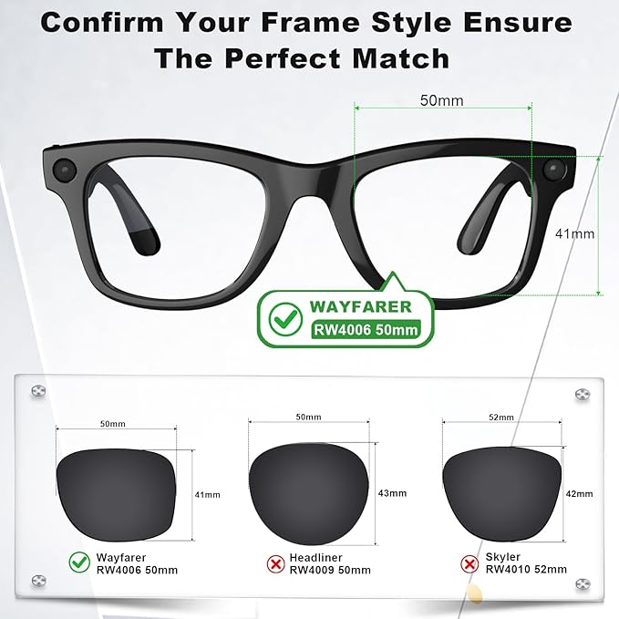 Replacement Lenses Compatible with Ray-Ban Meta Wayfarer RW4006 50mm Smart Glasses for Women Men-Non/Polarized Lenses